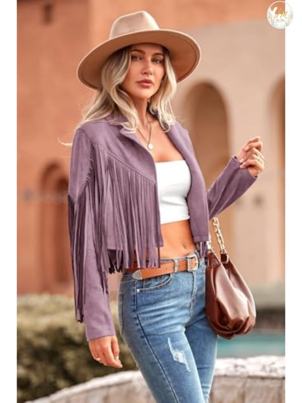 Faux Suede Fringe Cropped Motorcycle Jacket with Tassels - Picture 4 of 6